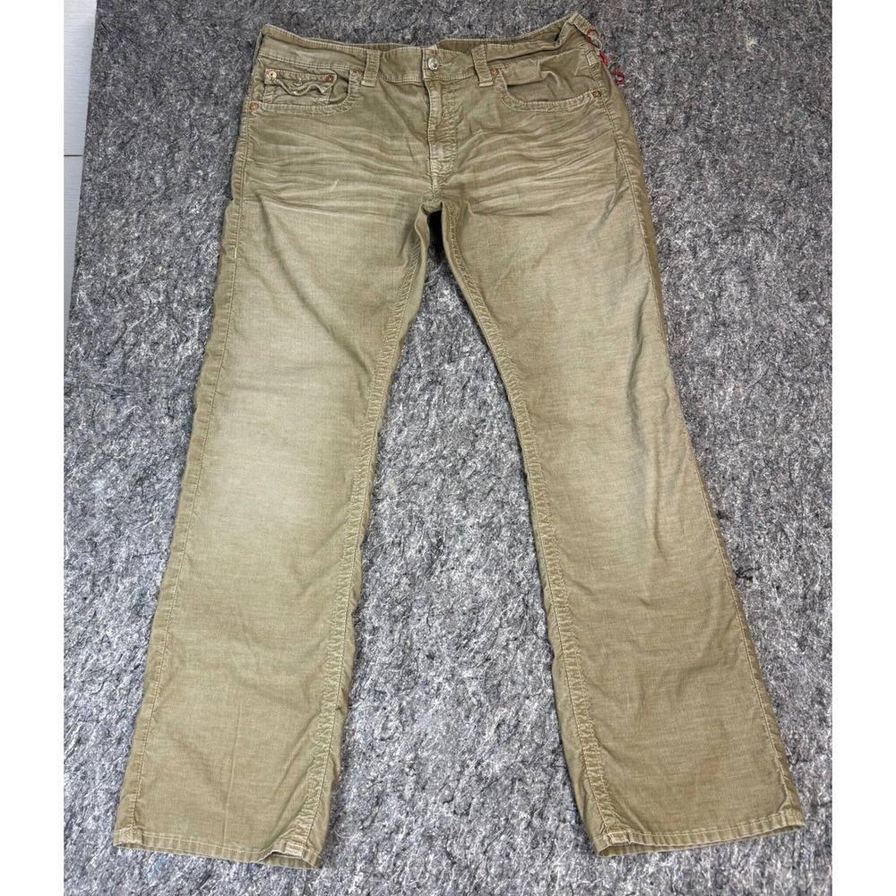 True Religion Mens Corduroy Pants Tan Khaki Straight Leg Flap Pocket Size 36x31